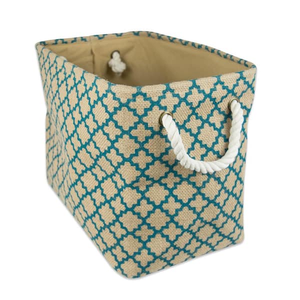 DII Rectangle Burlap Lattice Decorative Bin