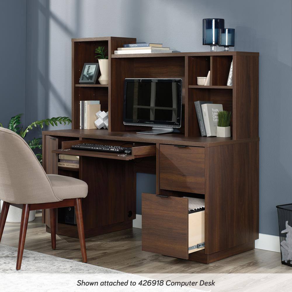 Spiced Mahogany Wood Computer Desk Hutch with Adjustable Shelf