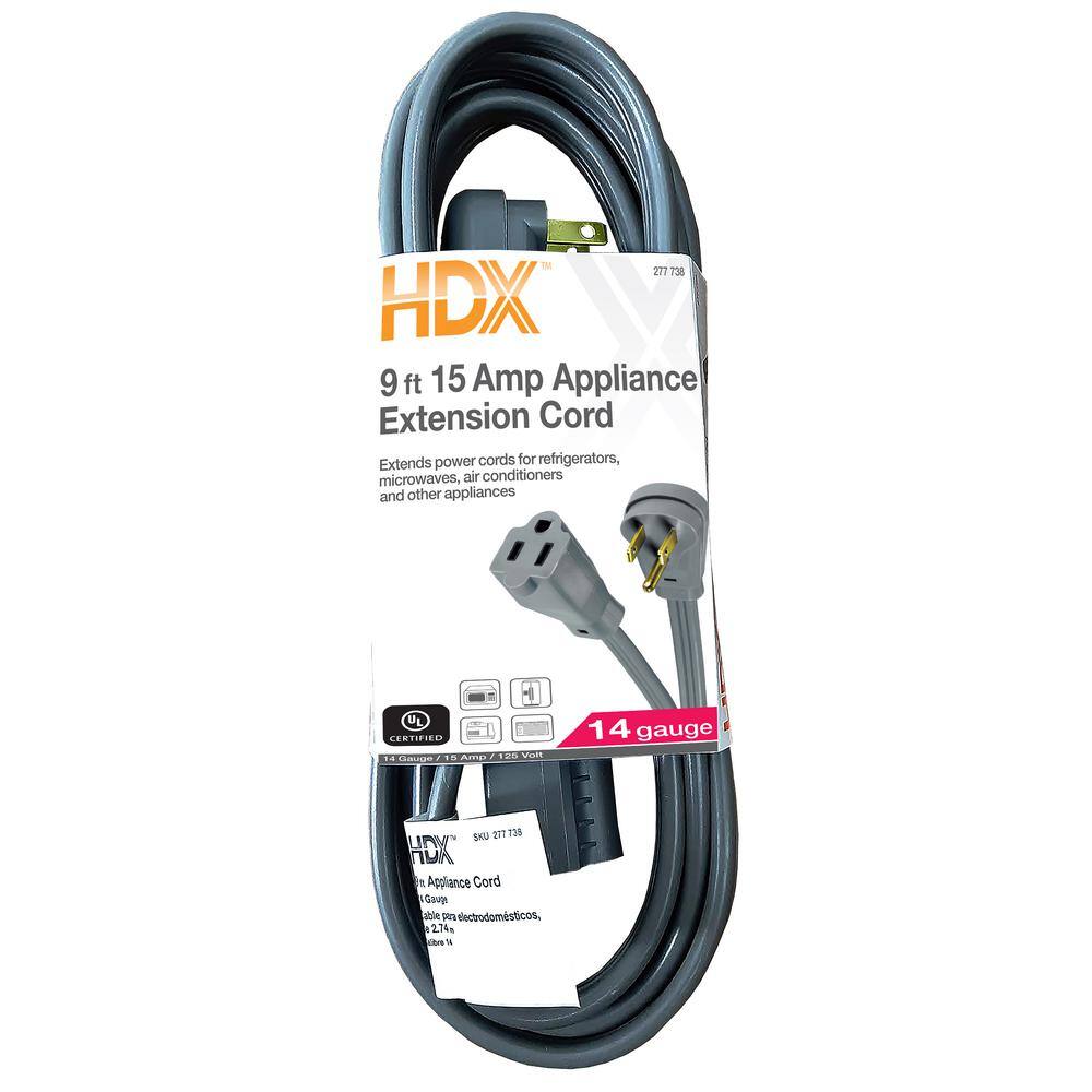 Hdx 9 Ft 14 3 15 Amp Grey Air Conditioner Appliance Extension Cord Hd 277 738 The Home Depot