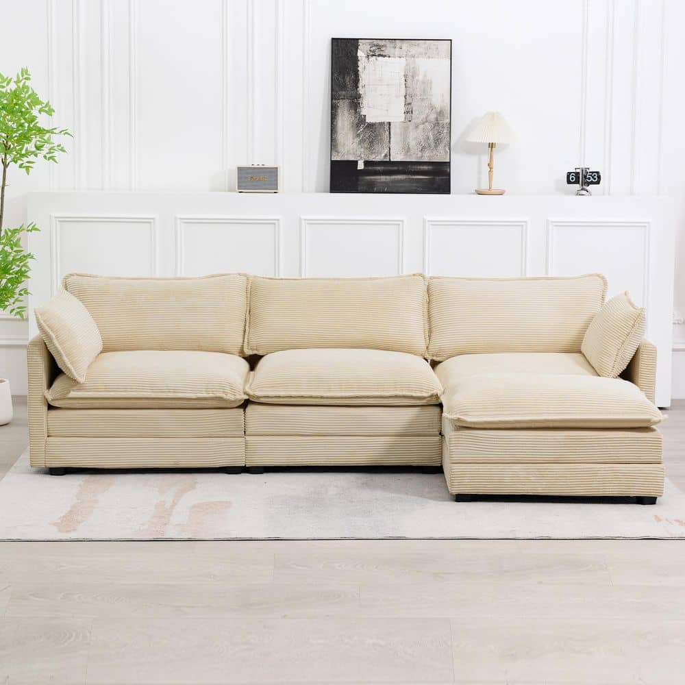 112 in. W 4-Piece Modern Corduroy Sectional Sofa in. Khaki with Ottoman price history on PriceWatchPro