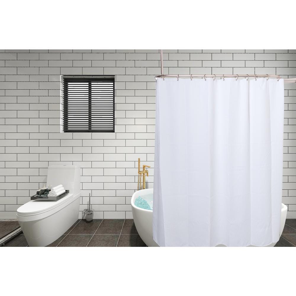 Extra Large Nickel Aluminum Oval Shower Rod with White Curtain