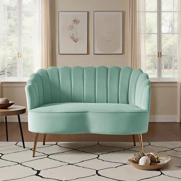 Yeran Velvet 50.2 in. Sage 2-Seats Loveseat with Flower Shaped Back Design