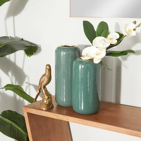 Litton Lane 11 in. H Green Metal Decorative Vase
