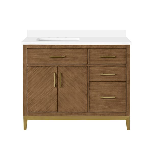 Diya 42 in. Single Sink Macchiato Bath Vanity with White Engineered Stone Top (Assembled)