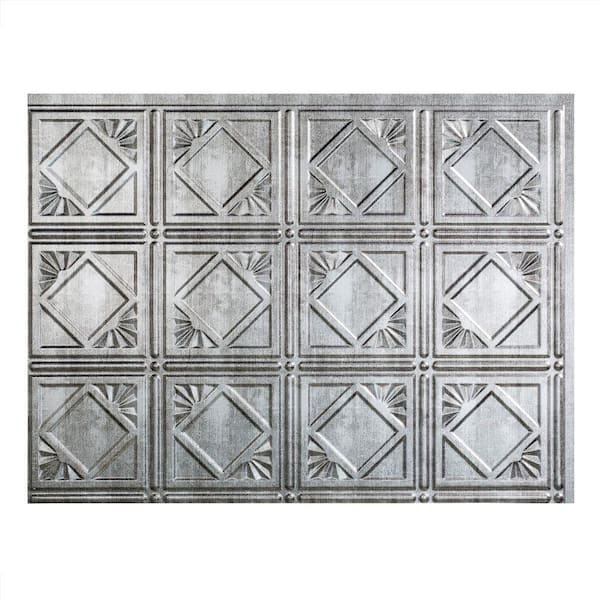 Fasade 18.25 in. x 24.25 in. Crosshatch Silver Traditional Style # 4 PVC Decorative Backsplash Panel