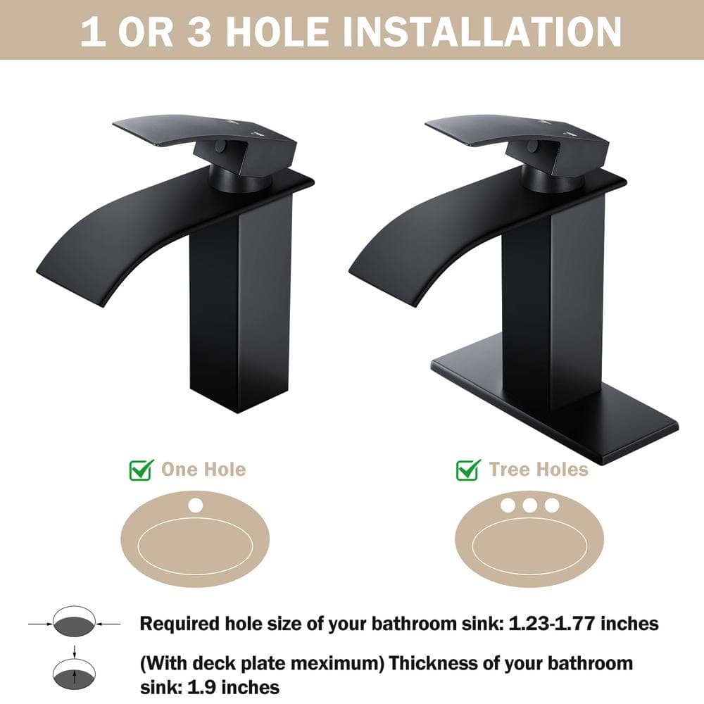Matte Black Stainless Steel Waterfall Spout Bathroom Faucet Set