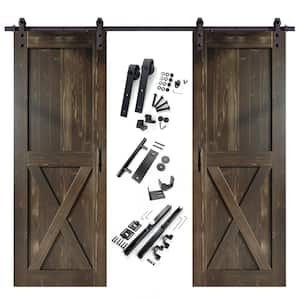 42 in. x 96 in. X-Frame Ebony Double Pine Wood Interior Sliding Barn Door with Hardware Kit, Non-Bypass