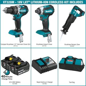 18V LXT Brushless Cordless 3-Piece Combo Kit (4.0 Ah) with Bonus 18V LXT Sub-Compact Brushless Recipro Saw