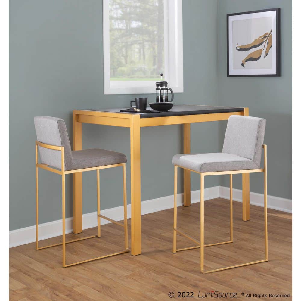 Adjustable Gold Steel and Grey Fabric Backless Stool