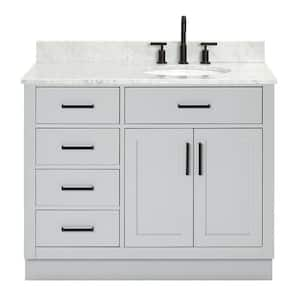 Hepburn 43 in. W x 22 in. D x 35.25 in. H Bath Vanity in Grey with Carrara Marble Vanity Top in White with White Basin