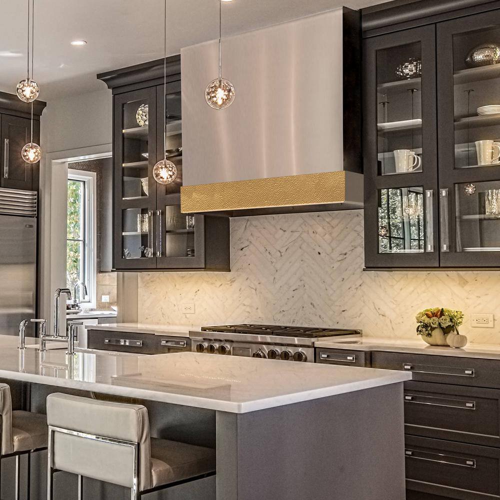 30-Inch Brushed Stainless Steel and Gold Wall Mounted Range Hood