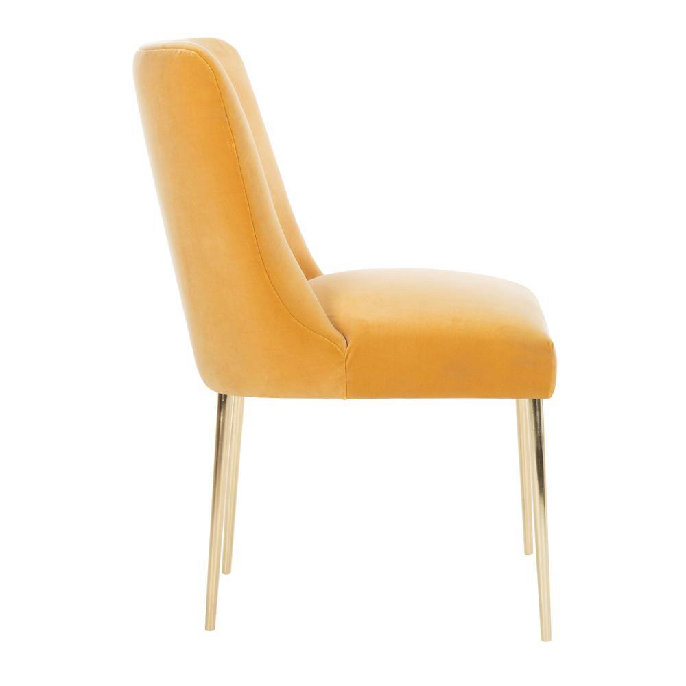 Transitional Mustard Velvet Parsons Dining Chair with Gold Legs