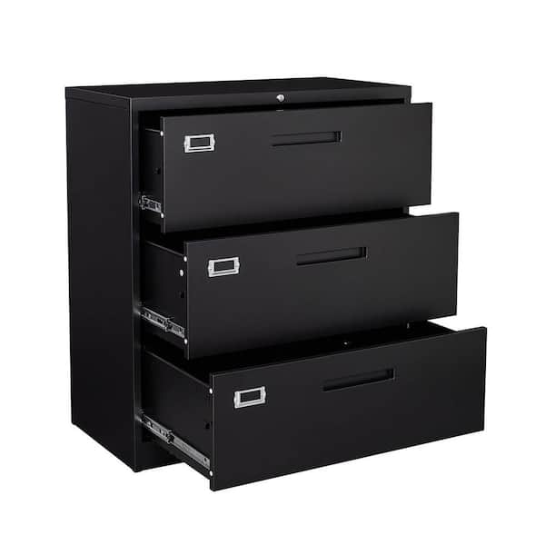 Black Steel File Cabinet With 3 Drawer