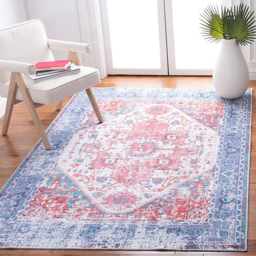 Serapi Rust and Blue Rectangular Washable Synthetic Area Rug 4' x 6'