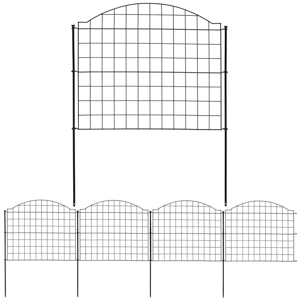 Black Steel Arched Grid Decorative Garden Fence Panels Set