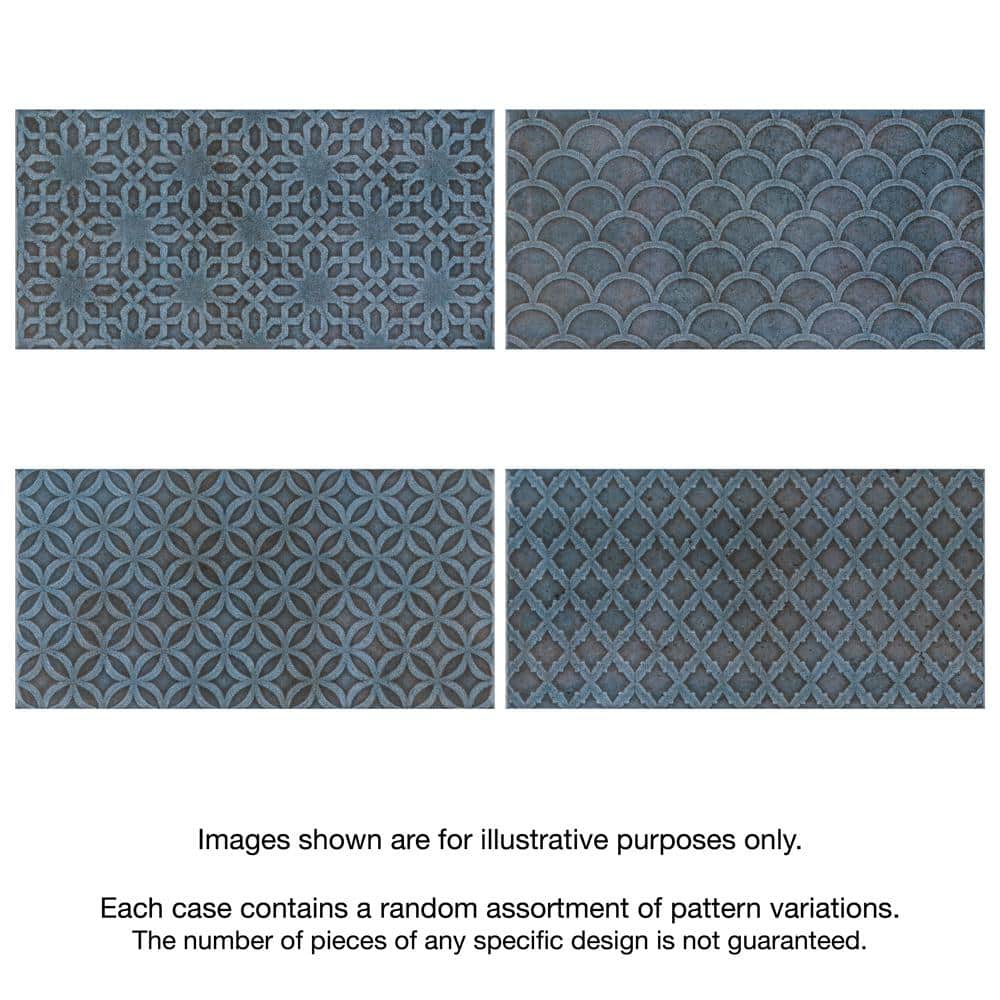 Camden 8" x 4" Azurro Ceramic Patterned Subway Tile