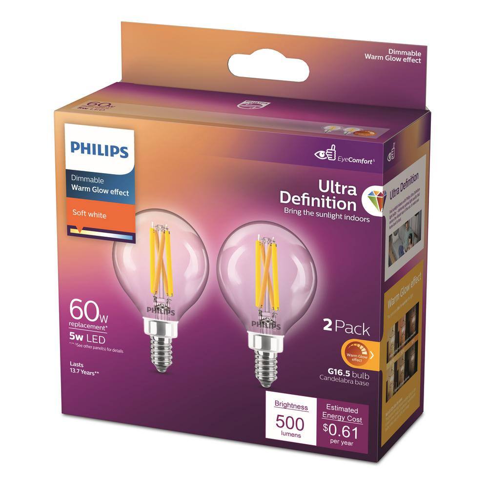 Eco-Friendly Clear Glass 60W LED Bulb 2-Pack with Dimmable Warm Glow