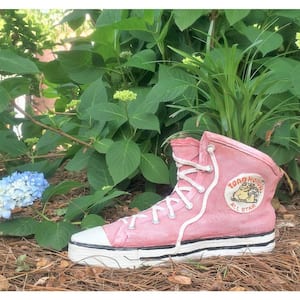 14 in. Red High Top Sneaker Shoe Planter (Holds 4 in. Pot) Garden Statue