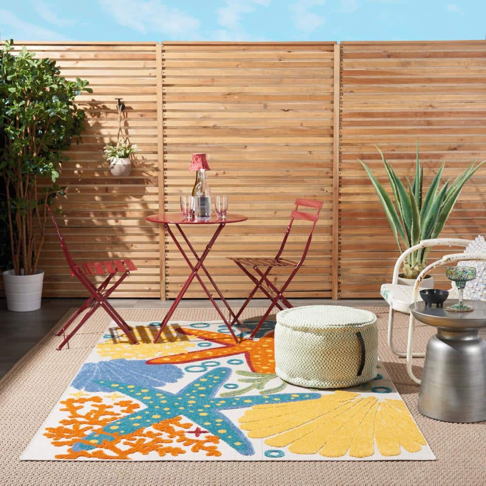 Multicolor Coastal Synthetic Rectangular 6' x 9' Area Rug