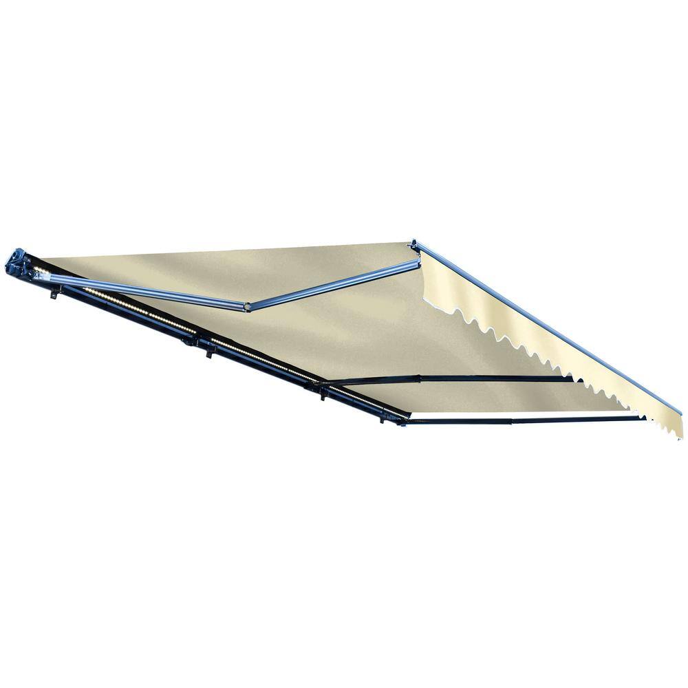 Ivory Semi-Cassette Motorized Patio Awning with LED Lights