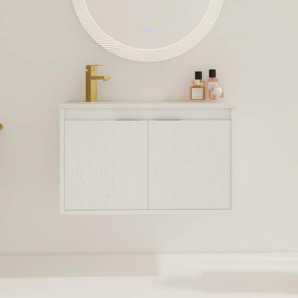 Staykiwi 30 in. W x 18.2 in. D x 18.5 in. H Floating Bath Vanity in White Star with White Resin Top