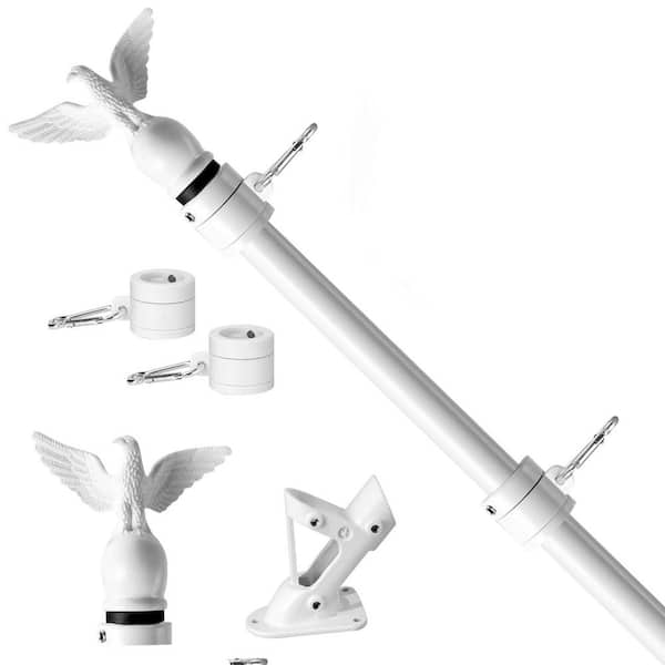 Angel Sar 6 ft. Stainless Steel House Flag Pole Kit with Holder Bracket and Tangle Free Flagpole Rings, Cream