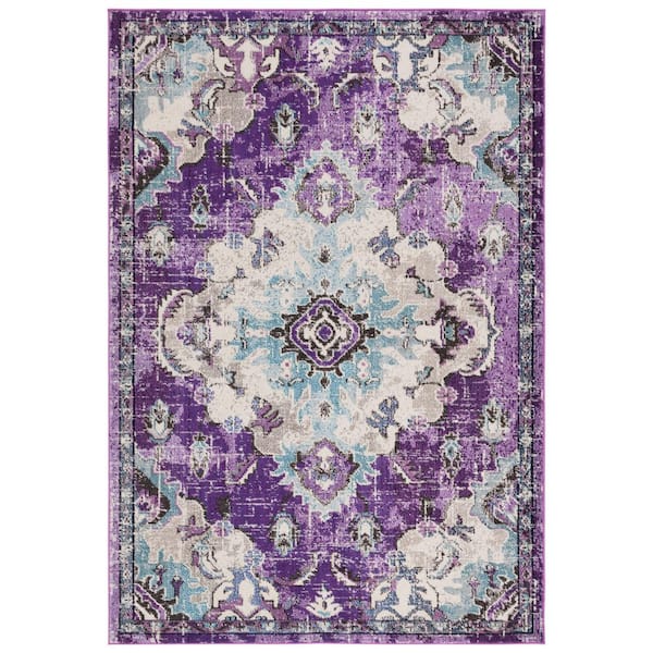 Madison Lavender/Light Blue 10 ft. x 14 ft. Border Floral Oriental Area Rug