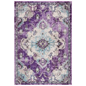 Madison Lavender/Light Blue Doormat 3 ft. x 5 ft. Border Floral Oriental Area Rug