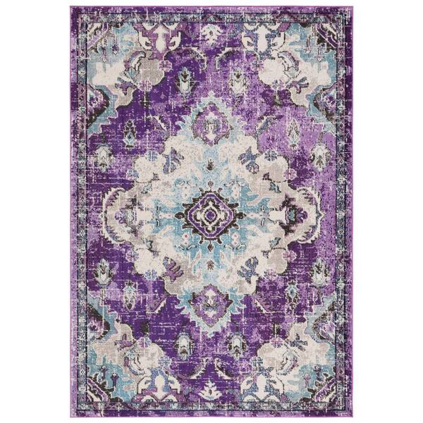 Madison Lavender/Light Blue 4 ft. x 6 ft. Border Floral Oriental Area Rug