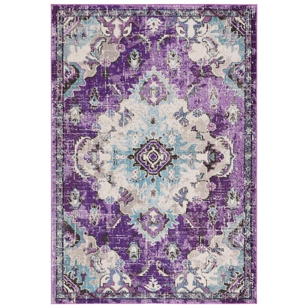 SAFAVIEH Madison Lavender/Light Blue 5 ft. x 8 ft. Border Floral Oriental Area Rug