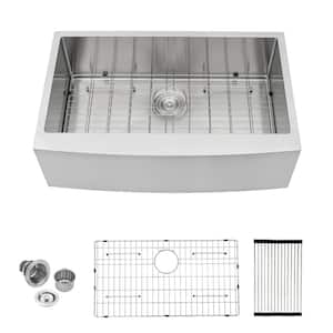 Farmhouse Sink 16-Gauge Stainless Steel 33 in. Single Bowl Farmhouse Apron Kitchen Sink with Strainer