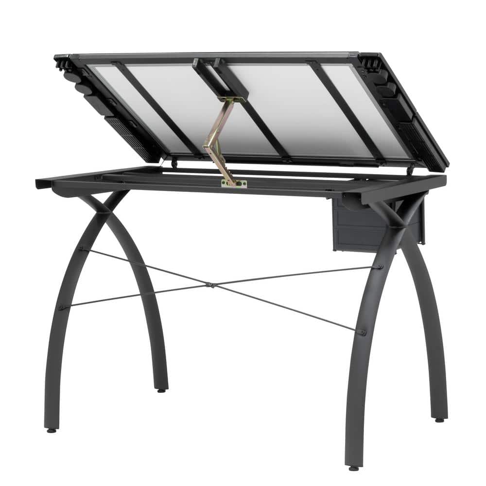 Agustina 43.25'' Brown Glass Top Adjustable Light Desk with Metal Base