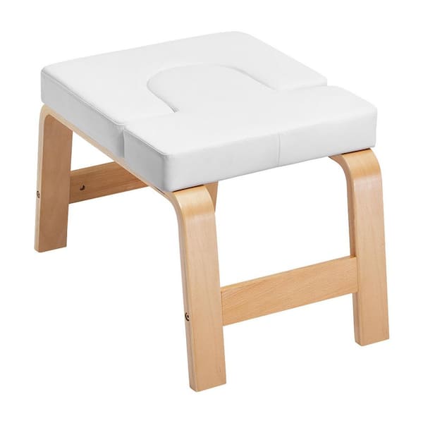 Yoga Headstand Bench, Headstand Trainer with Wood Frame & PU Pad, 300 lbs. Capacity Yoga Inversion Chair for Family Gym
