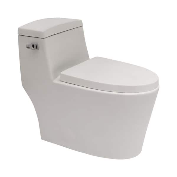 1-piece 1.28 GPF Single Flush Elongated Toilet in White Seat Included