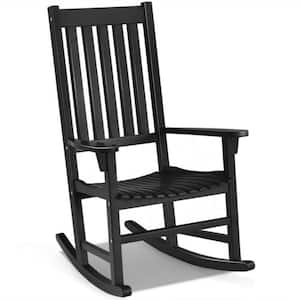 Black Acacia Wood Outdoor Rocking Chair High Back Patio Rocking Chair Porch Rocker with Armrest for Indoor Outdoor Use