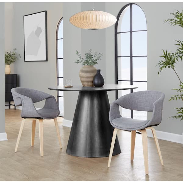 Lumisource Curvo Natural Wood and Grey Fabric Upholstered Chair (Set of 2)