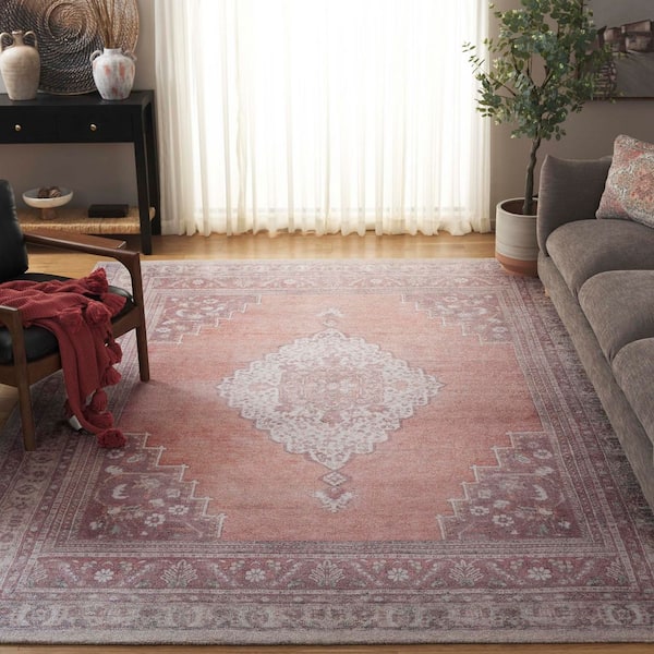 Classic Vintage 9 ft. x 12 ft. Ivory/Light Rust Faded Medallion Border Area Rug