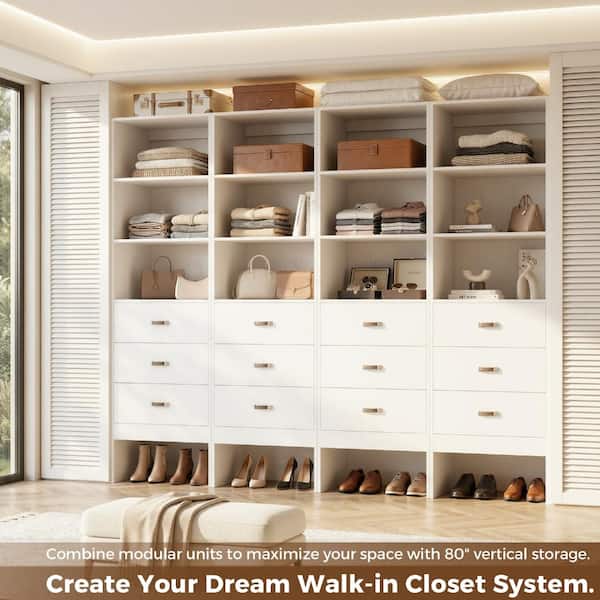 Aheaplus 24 in. W White Walk-In Tower 4-Shelf Wood Closet System