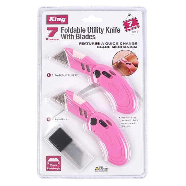Pink Razor Knife KING PINK FOLDABLE UTILITY KNIFE SET W/ EXTRA BLADE SET (7-PIECE SET ...