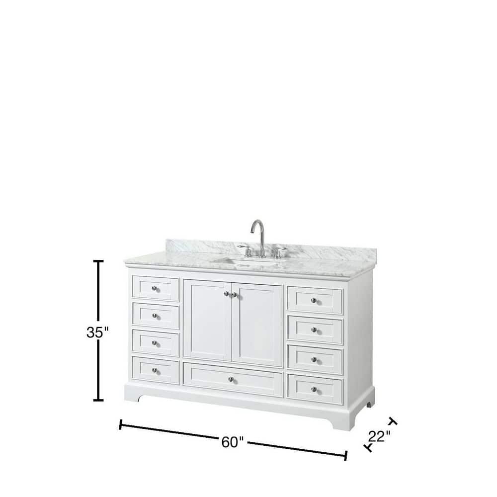 Deborah 60" White Bathroom Vanity with Carrara Marble Top