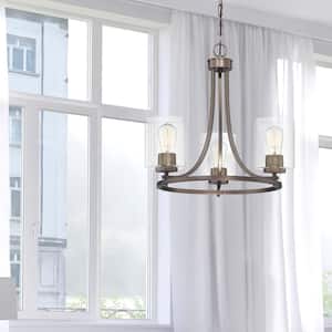 Liam 3-Light Satin Copper Bronze Contemporary Chandelier with Clear Glass Shades For Dining Rooms