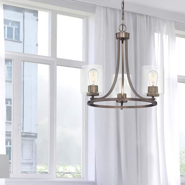 Liam 3-Light Satin Copper Bronze Transitional Classic Chandelier for Dining Areas with No Bulbs Included