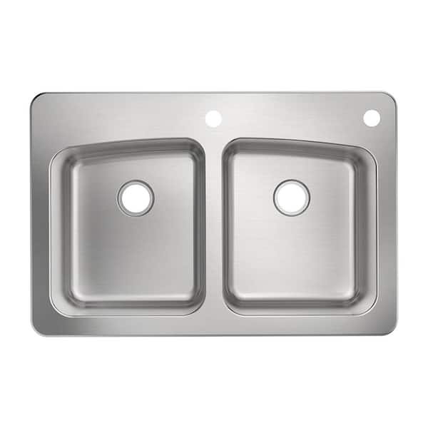 PELHAM & WHITE Belmar 33 in. Drop-In/Undermount Double Bowl 18-Gauge Stainless Steel Kitchen Sink