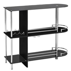 Black Glass and Wood Bar Table With 3-Shelves