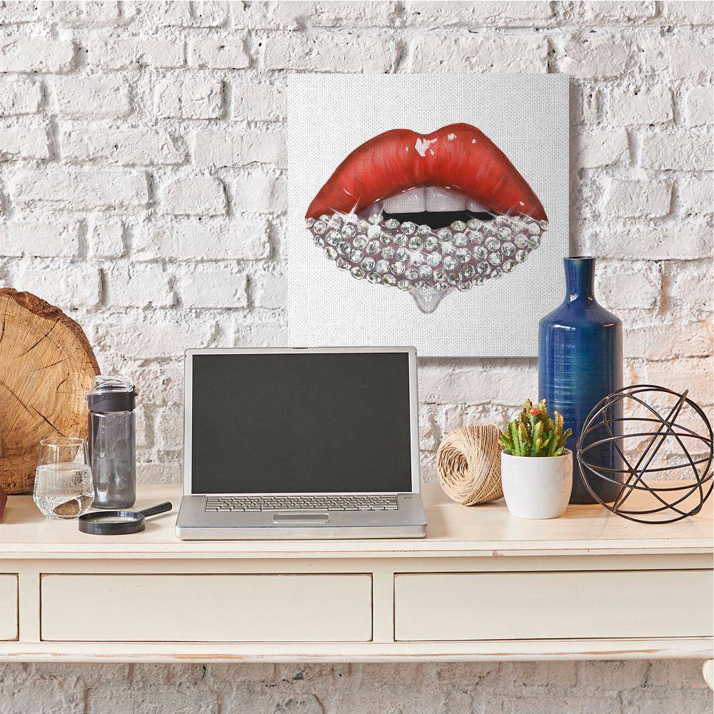 Red Glam Lips with Glistening Stones Abstract Canvas Print
