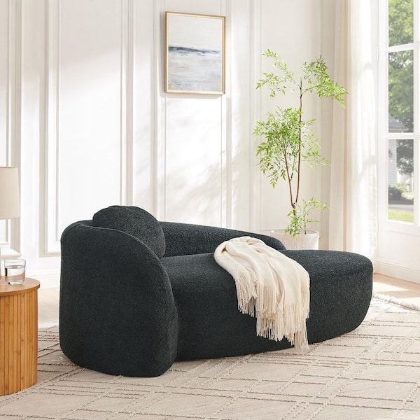 Seafuloy Black Boucle Polyester Oval Single Lazy Sofa Chair with Pillow, Integrated Backrest and Side Arm, Compact Chaise Lounge JM-sfy-H1