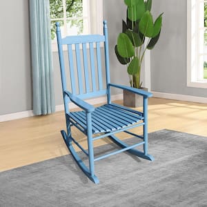 24 in. Width x 33 in. Depth x 42 in. Height Blue Wooden Porch Outdoor Rocking Chair for Patio, Garden, Balcony