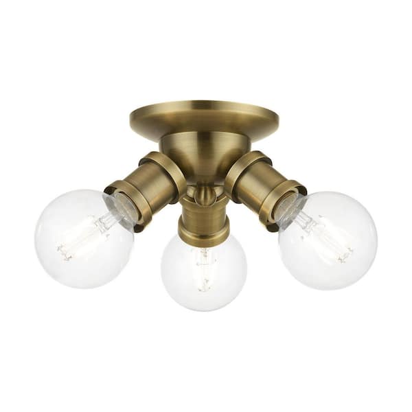 AVIANCE LIGHTING Beckford 7 in. 3-Light Antique Brass Flush Mount