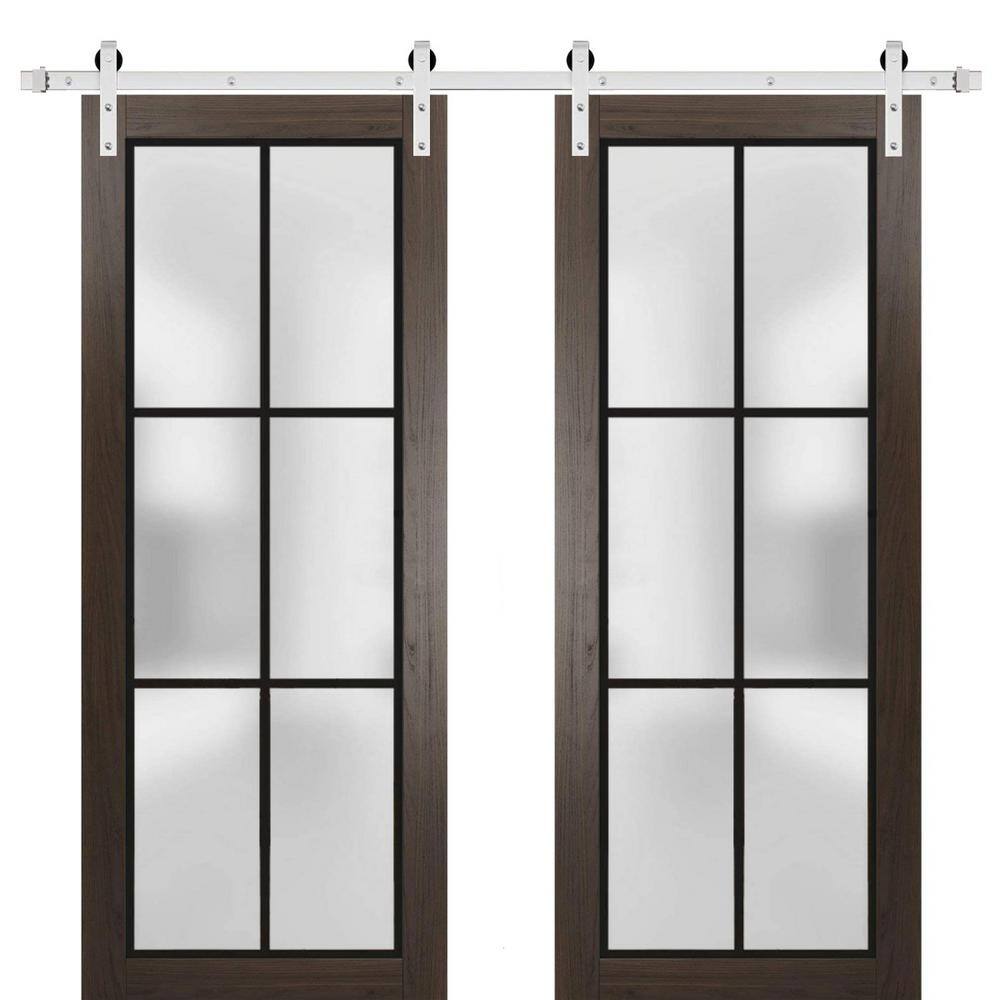28 in. x 84 in. 2 Panel Frosted Glass Chocolate Ash Solid Wood Sliding Barn Door with Hardware Kit price history on PriceWatchPro