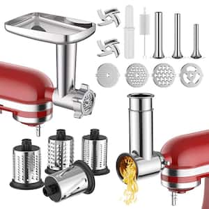 Silver Metal 2-in-1 KitchenAid Stand Mixer Compatible Slicer Shredder and Meat Grinder Attachment